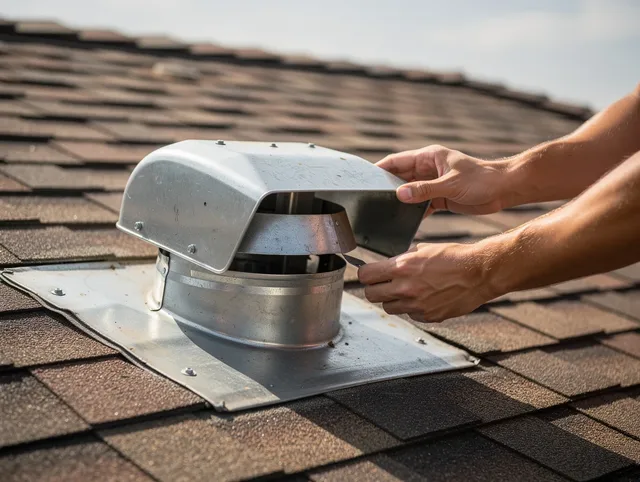 Wickliffe Dryer Vent Cleaning certified technician safely cleaning a roof-mounted dryer vent in Wickliffe