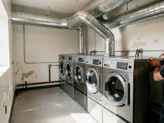 Wickliffe Dryer Vent Cleaning team performing large-scale commercial dryer vent cleaning in Wickliffe